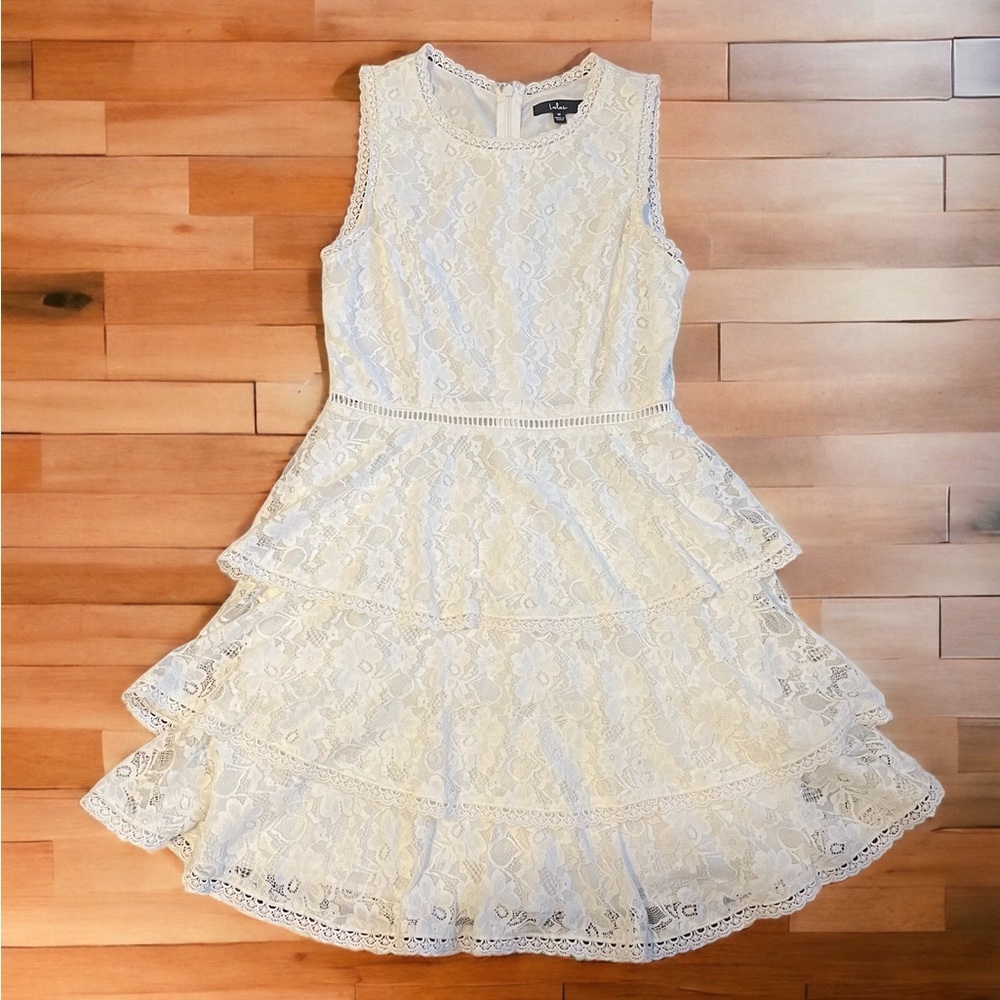 Lulus White Sleeveless Lace Tiered Mini Dress